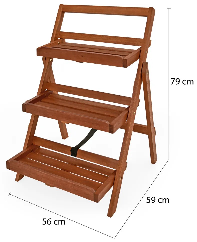 Suport de lemn pentru flori TULIP, 3 niveluri, 56x59x79cm, maro Casaria