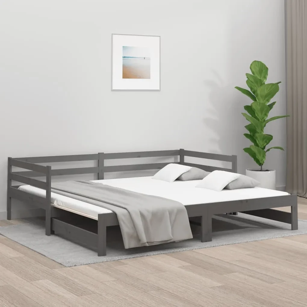814696 vidaXL Pat de zi extensibil, gri, 2x(80x200) cm, lemn masiv de pin