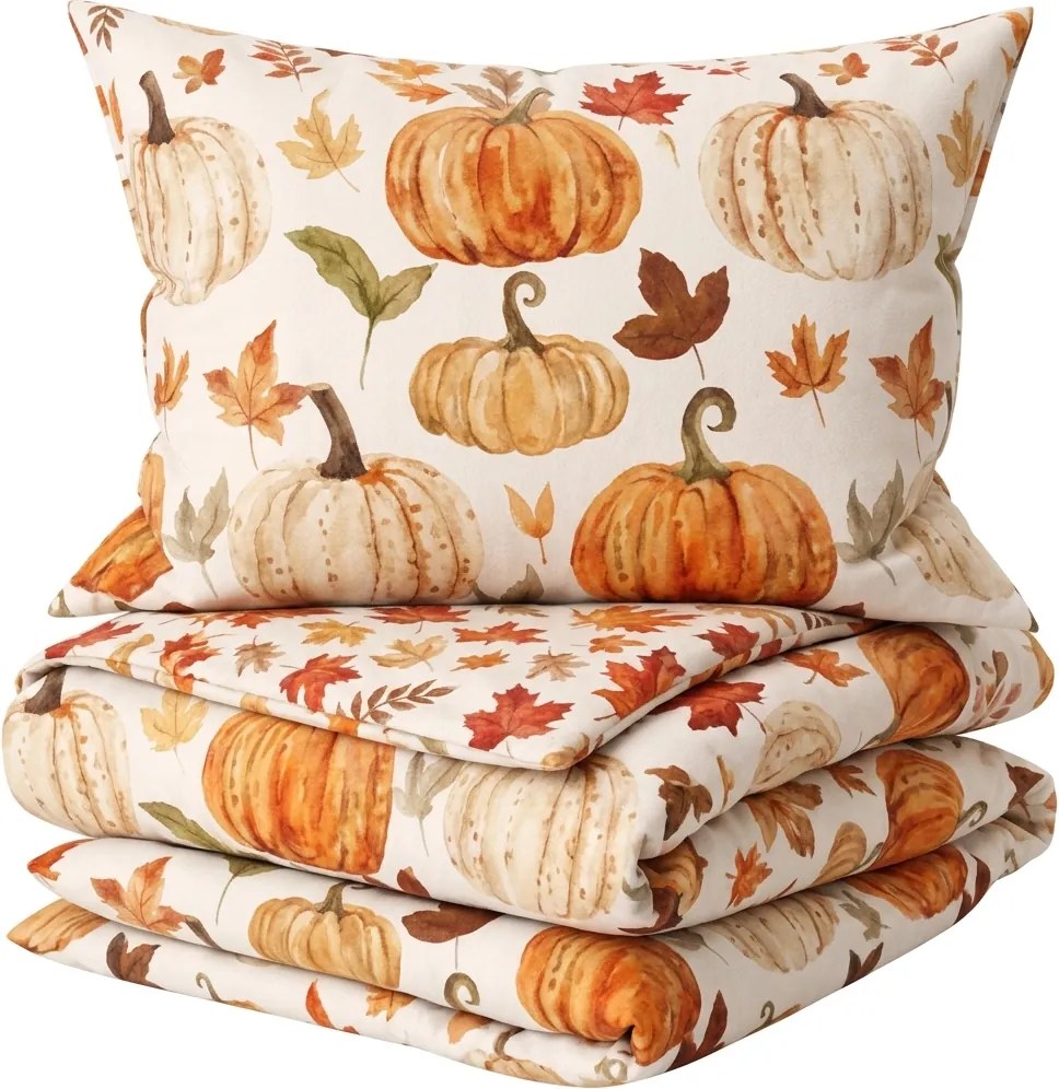 Lenjerie de pat din flanel LEAVES & PUMPKINS colorata Dimensiune lenjerie de pat: 2 buc 70 x 90 cm | 200 x 220 cm