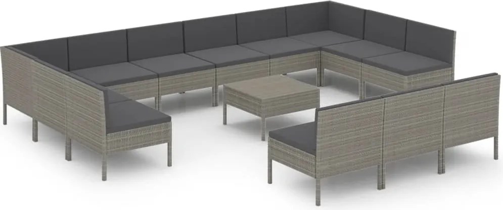 vidaXL Set mobilier de grădină cu perne, 14 piese, gri, poliratan