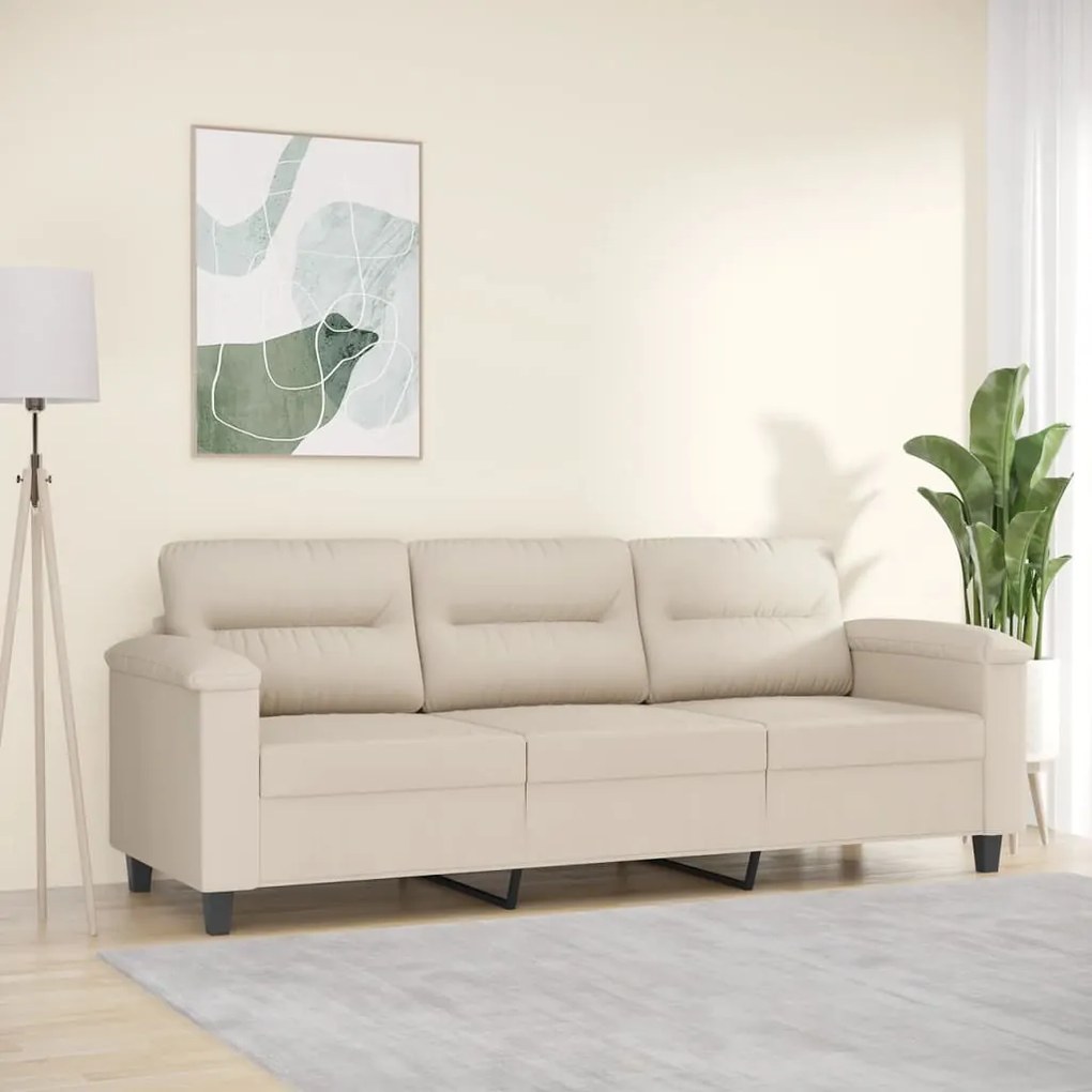 349231 vidaXL Canapea cu 3 locuri, crem, 180 cm, țesătură microfibră