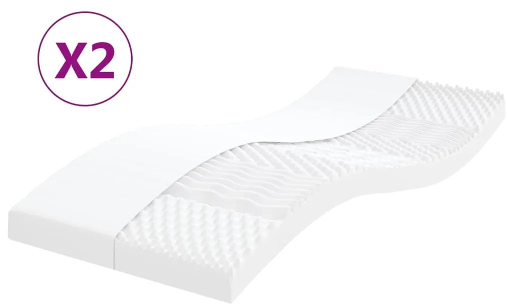 vidaXL Saltele din spumă, 2 buc. alb 90x190 cm, 7 zone duritate 20 ILD