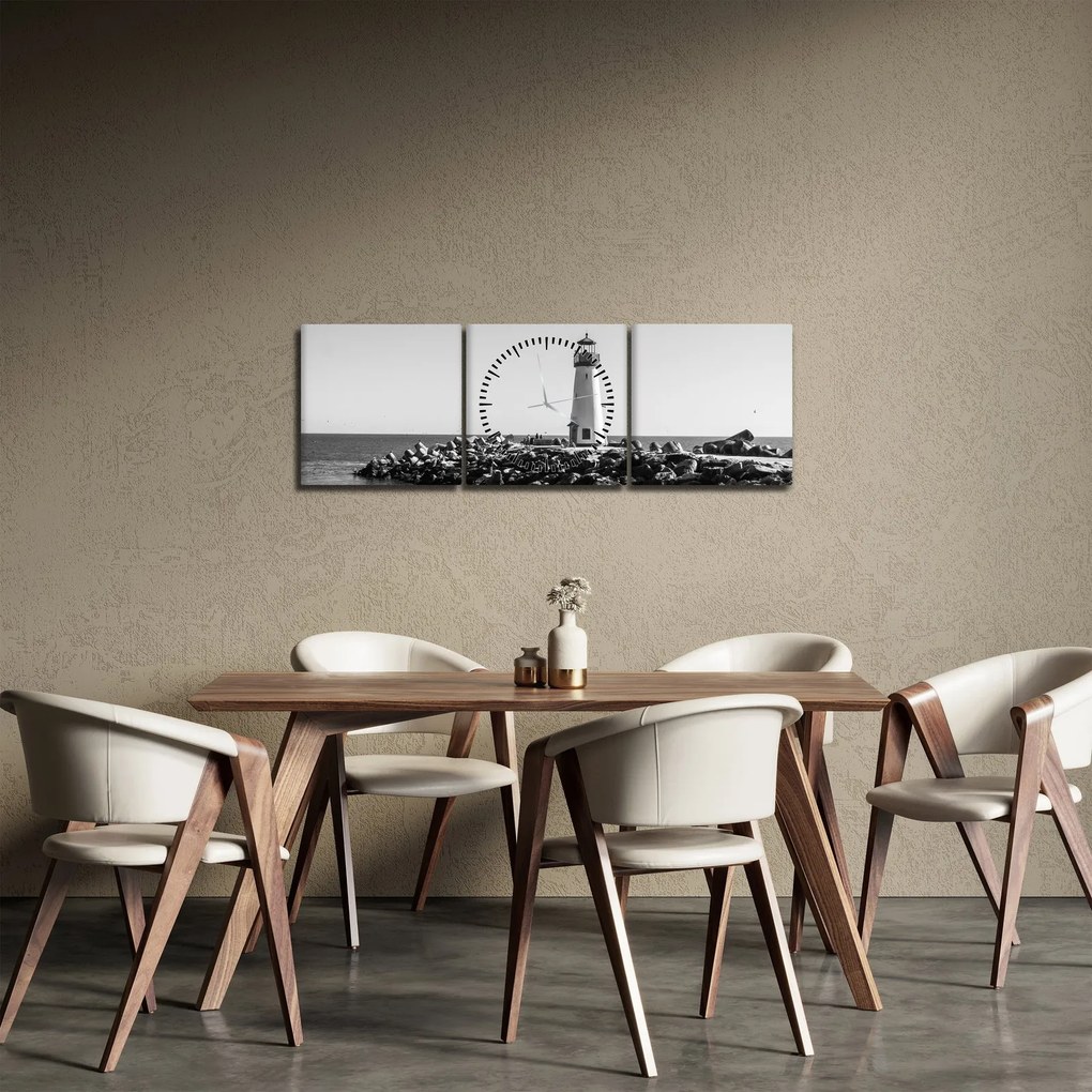 Tablou - Far de pe coastă, Santa Cruz, California (cu ceas) (90x30 cm)