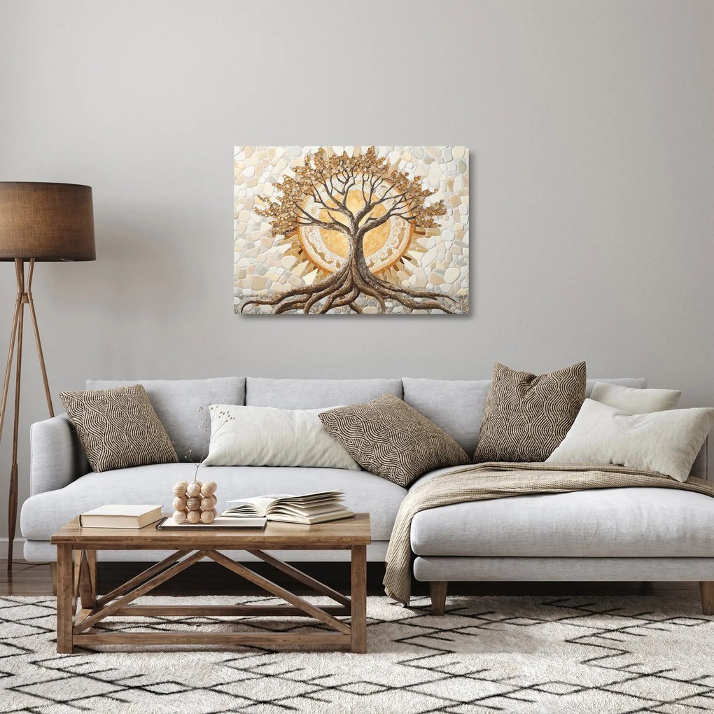 Tablou pe sticlă – Arborele vieții auriu în mozaic (70x50 cm)
