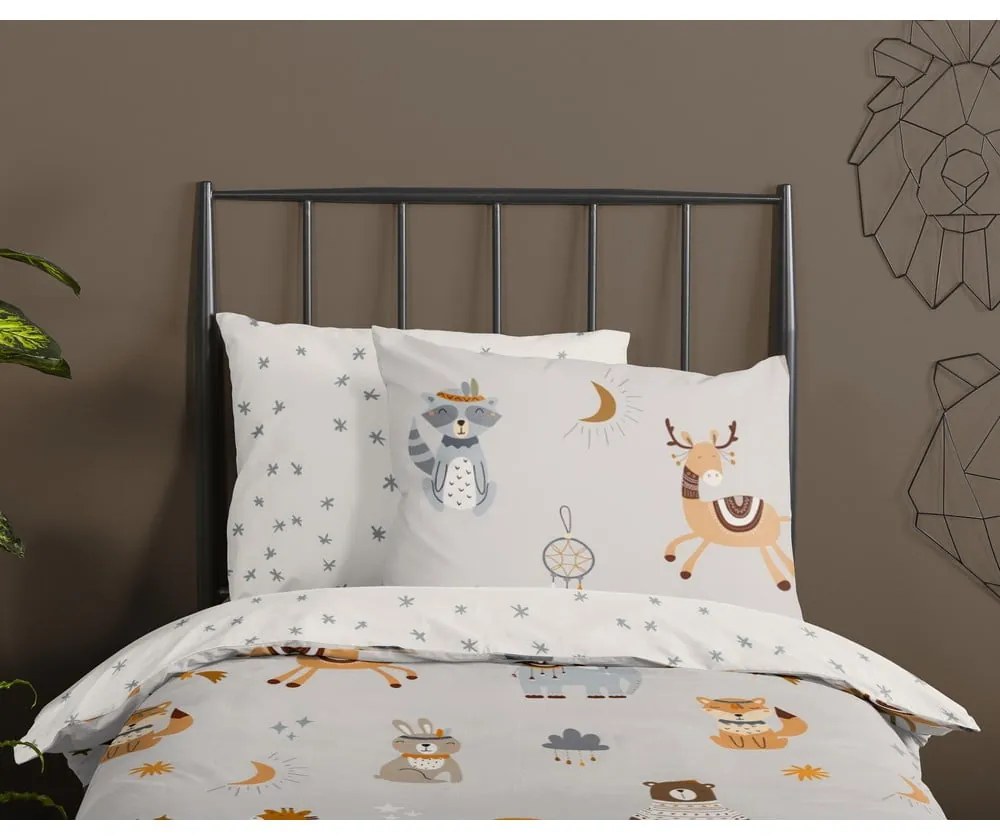 Lenjerie de pat pentru copii grej din bumbac pentru pat de o persoană 140x200 cm Woody – Good Morning