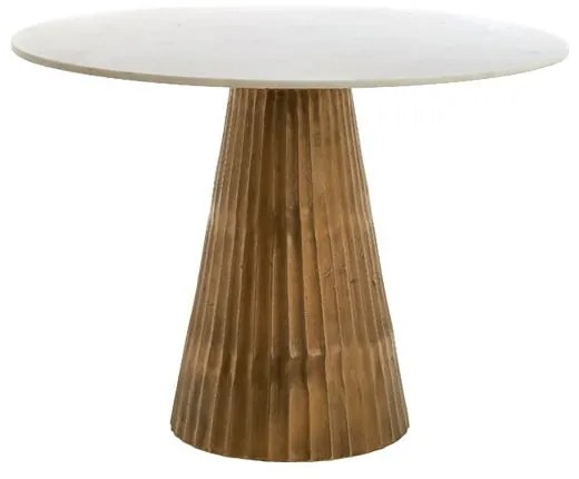 Masă de dining albă/în culoarea bronz rotundă cu blat cu aspect de marmură ø 100 cm Leyda – Light & Living