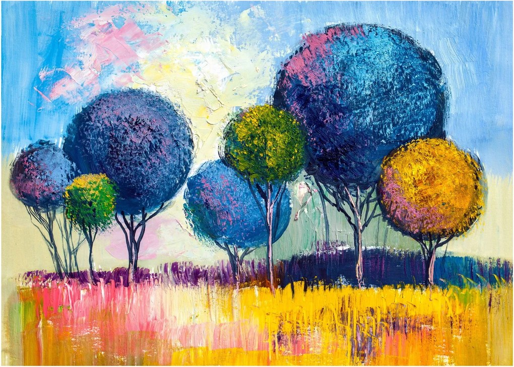 Tablou pe sticlă - Copaci, pictură în ulei (70x50 cm)