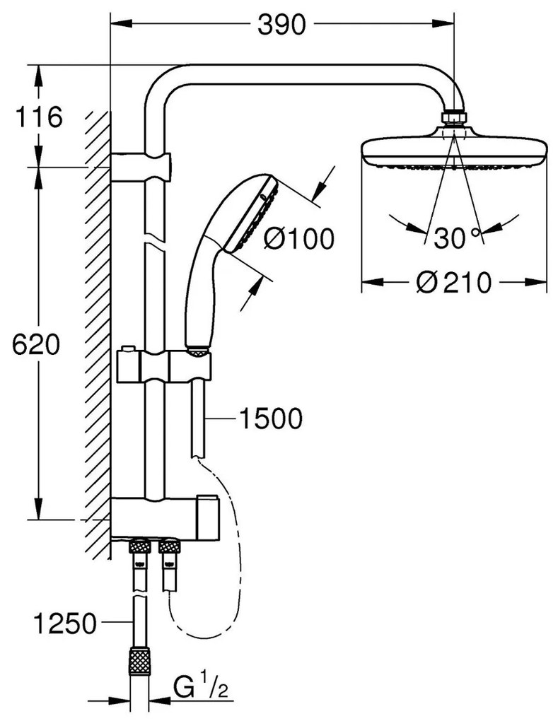 Sistem dus Grohe New Tempesta 210+baterie cada Bauflow  (26381001, 23756000)