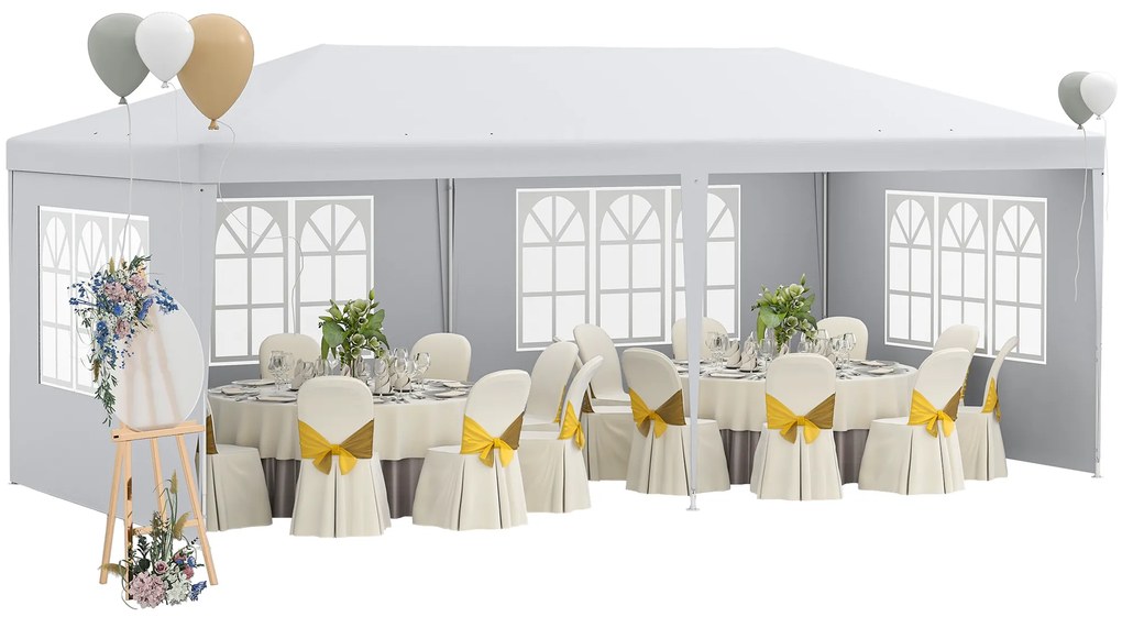 Outsunny Foișor de Grădină cu Pereți Laterali Demontabili, 4 Ferestre și 12 Orificii de Drenaj, 5.85x2.95x2.55 m, Alb | Aosom Romania