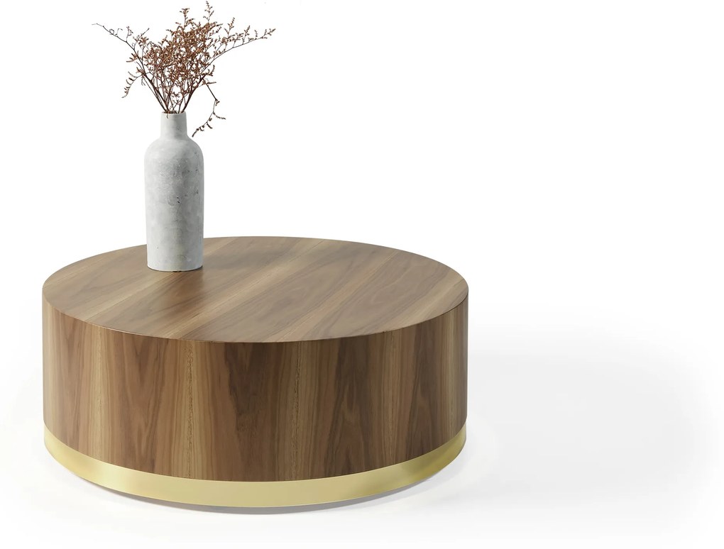 Set masute moderne rotunde din lemn cu auriu (40x40x41) si (90x90x35)