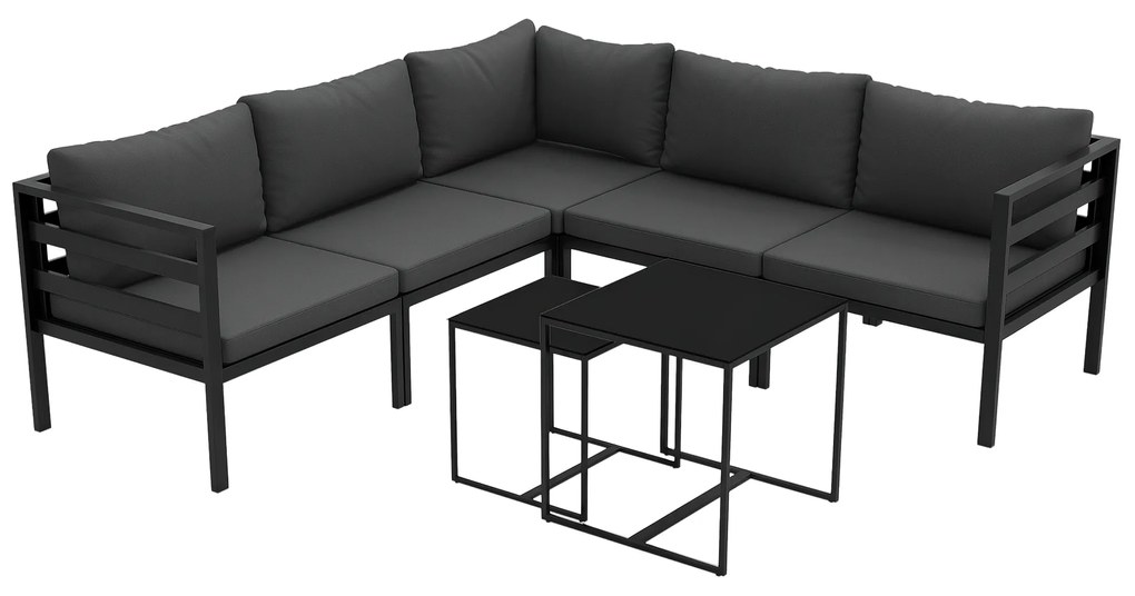 Outsunny Set de Mobilier de Gradina din 7 Piese cu Canapea de Colt, Masa de Cafea, Set de Mobilier Sectional, Gri | Aosom Romania