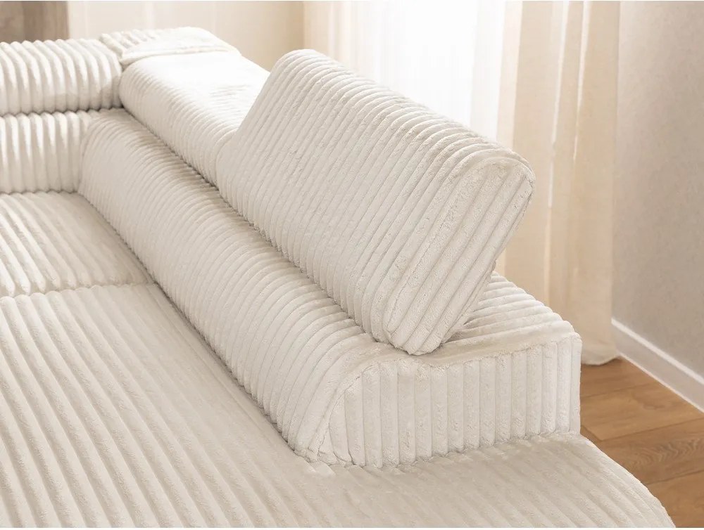 Colțar crem cu tapițerie din catifea reiată (cu colț pe partea dreaptă/în formă de ”L”) Marbeya – Ropez