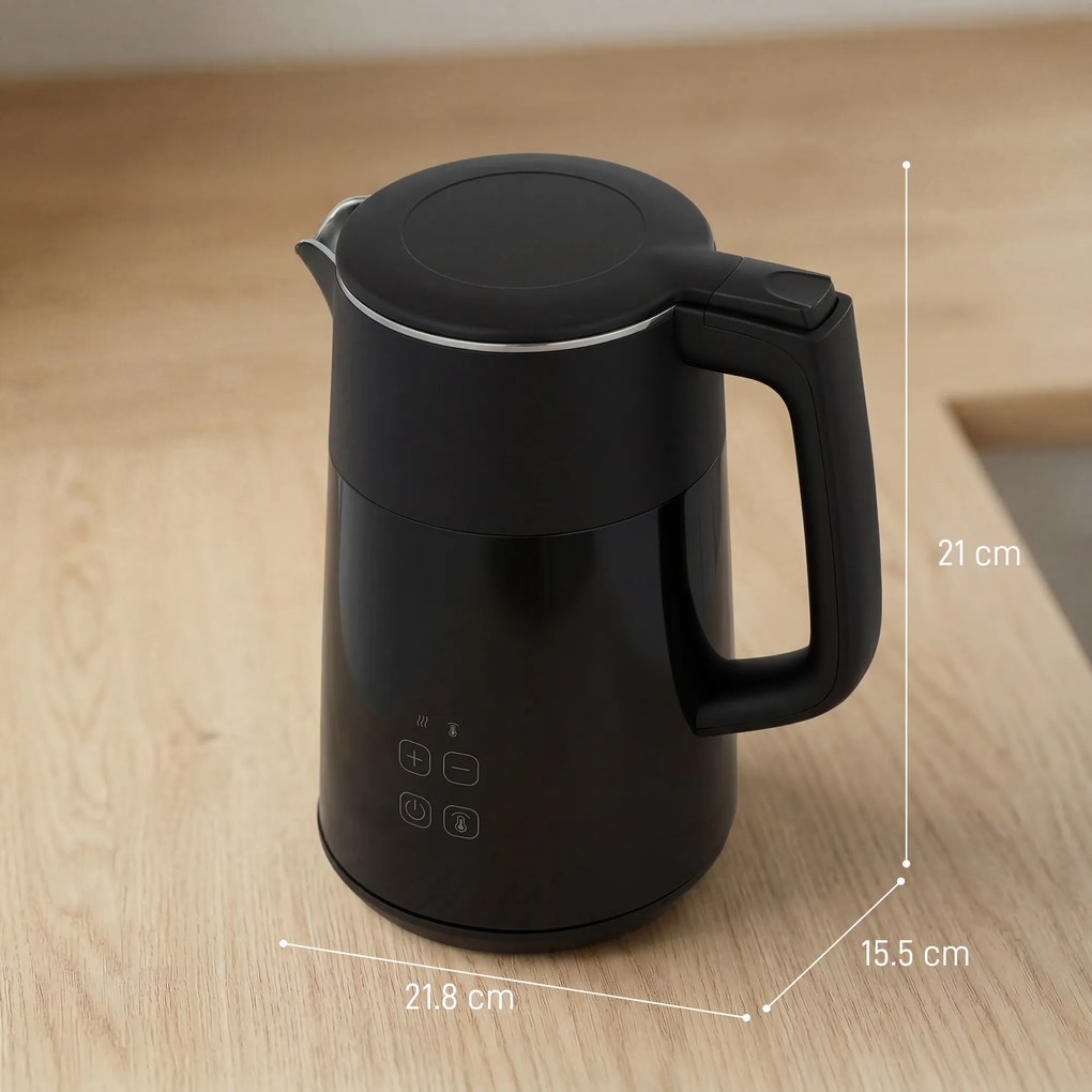 HOMCOM Fierbător electric, 1,7L, Încălzire rapidă, 3000W, cu afișaj LED, funcție de menținere la cald, protecție la funcționare în gol, fără PTFE | Aosom Romania