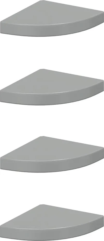 vidaXL Rafturi colț perete, 4 buc., gri extralucios, 25x25x3,8 cm, MDF