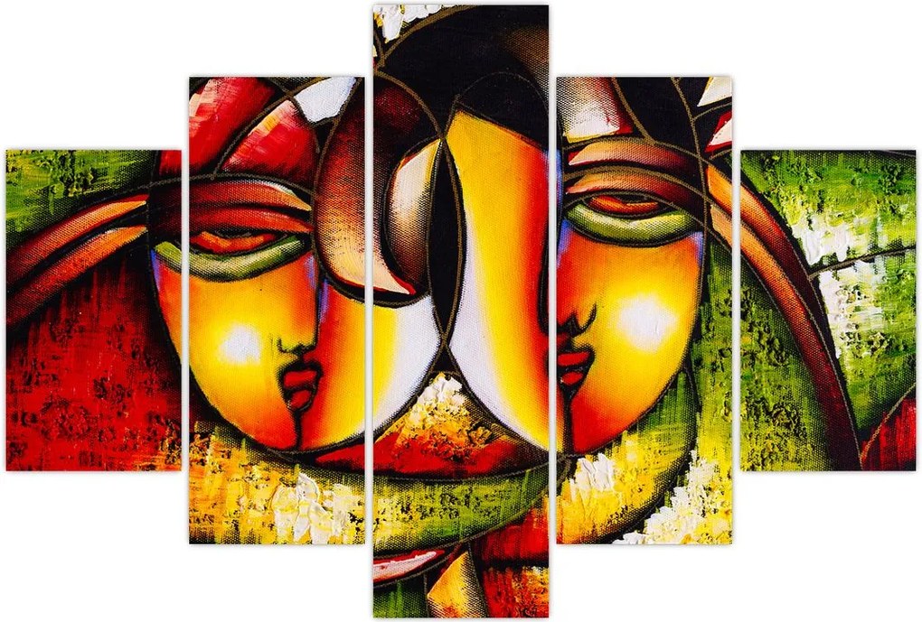 Tablou - Pictură în ulei, chipuri abstracte (150x105 cm)