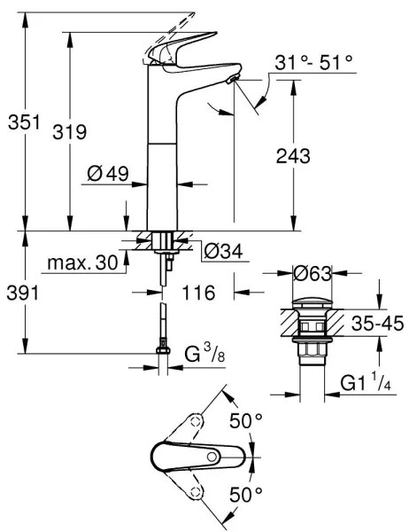 GROHE 24331001 - Baterie pentru lavoar SWIFT 319 mm, crom lucios