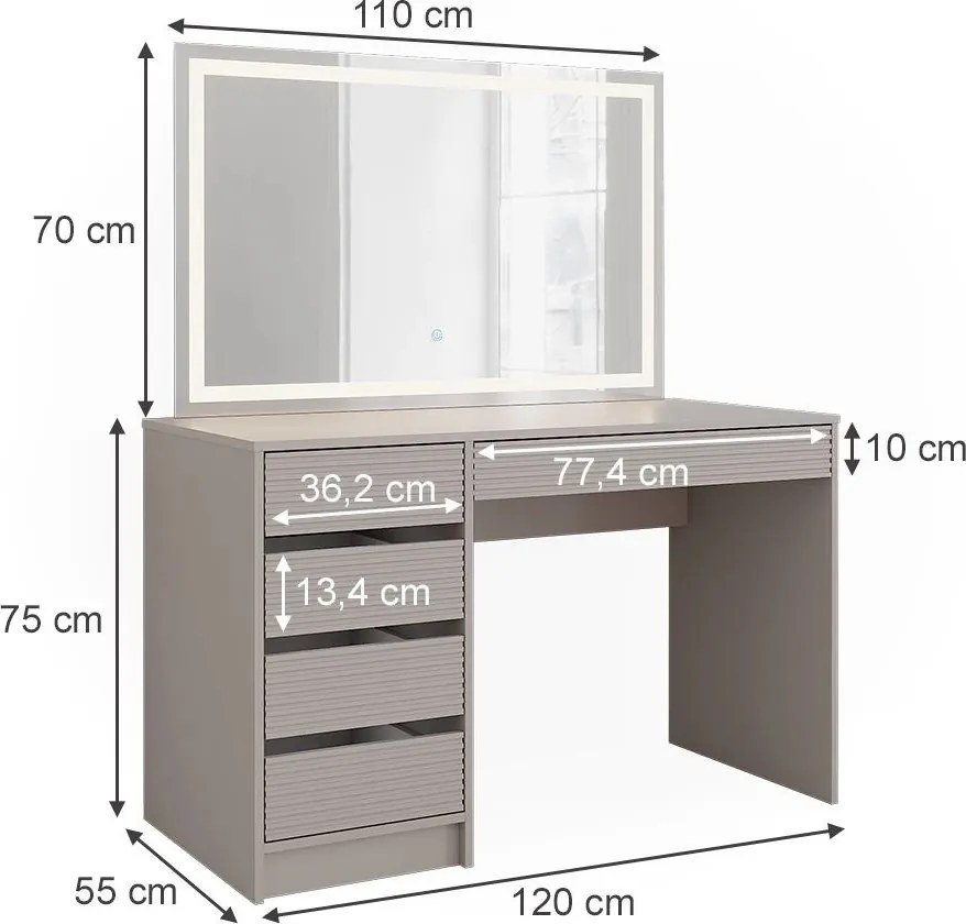 Masuta machiaj cu Oglinda LED si 5 Sertare pentru Cosmetice, Set Masa toaleta 120 cm, masuta cosmetica, vanity - SEC214