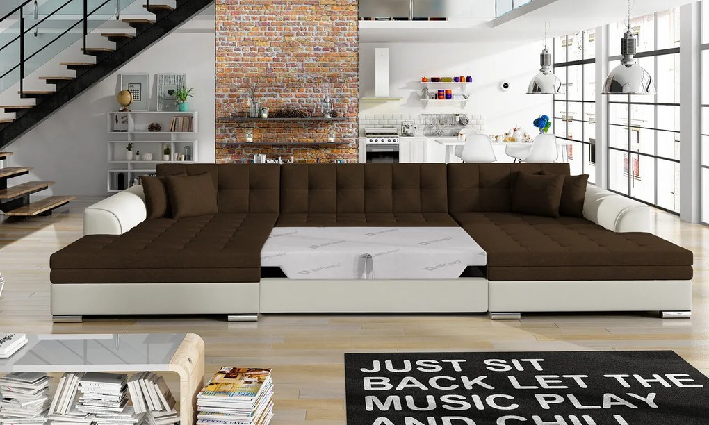 Coltar extensibil 5 locuri, ELTAP, Vento, 359x165x87 cm, lemn/poliester, maro/bej