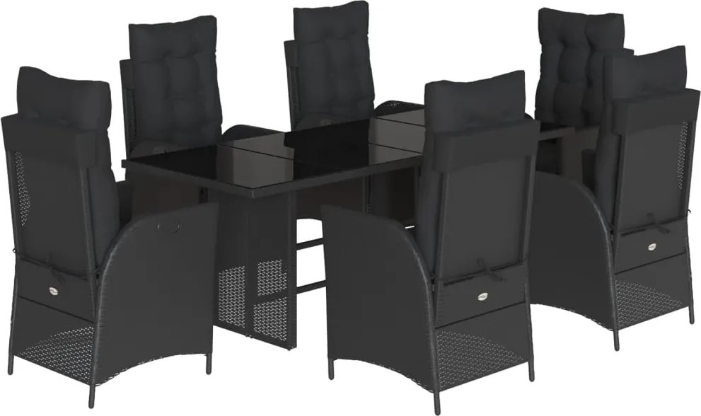 vidaXL Set mobilier de grădină cu perne, 7 piese, negru, poliratan