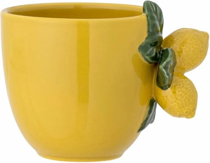 Ceașcă din ceramică, galben, decor cu lămâie și frunze verzi, parțial decorată manual, 10 x 13 cm, „Limone”
