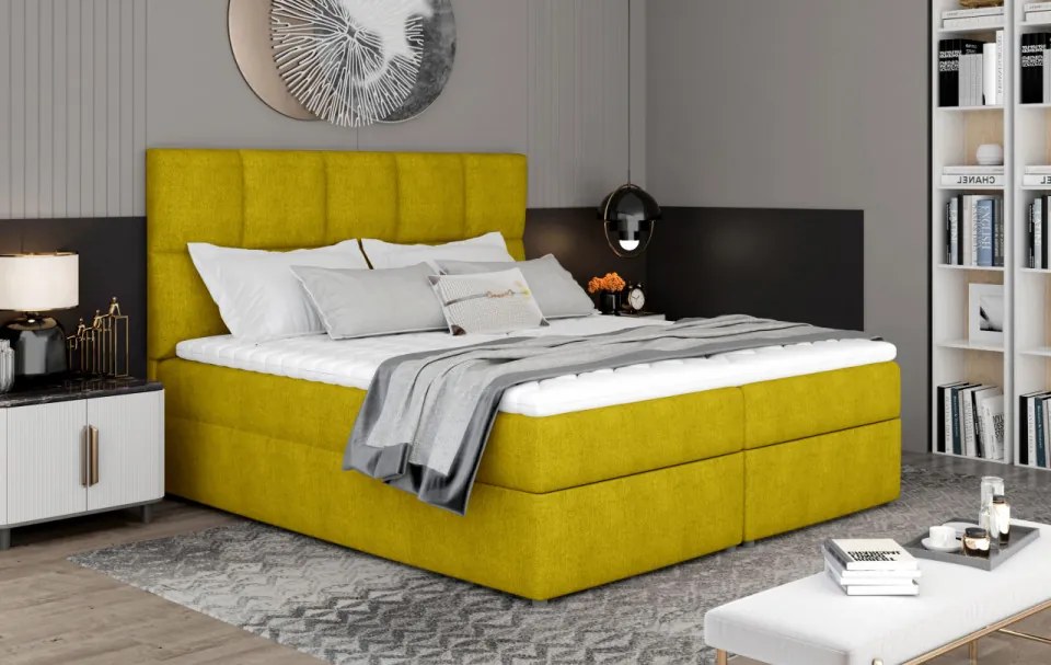 Pat boxspring, tapitat, cu spatiu pentru depozitare, 165x210 cm, Glossy, Eltap (Culoare: Soft 33 / Bej deschis)