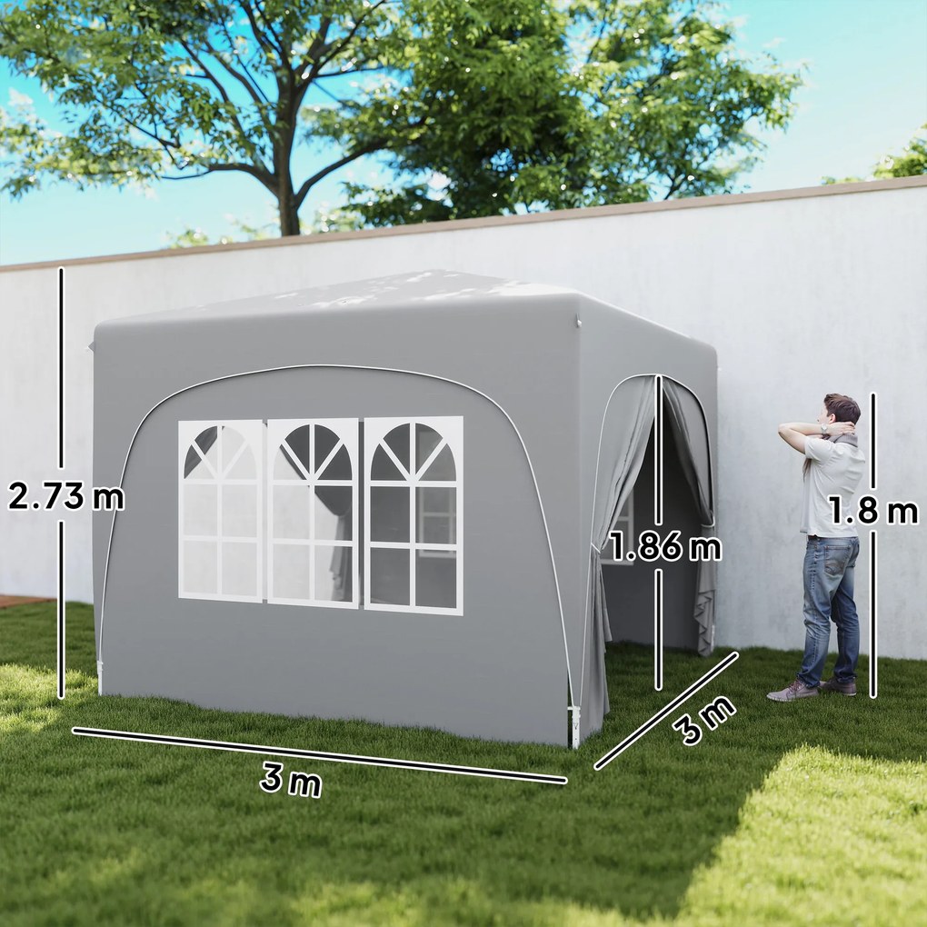 Outsunny Pavilion Pliabil cu Ferestre Laterale și Geantă de Transport, 300x300x273 cm, Gri Deschis | Aosom Romania