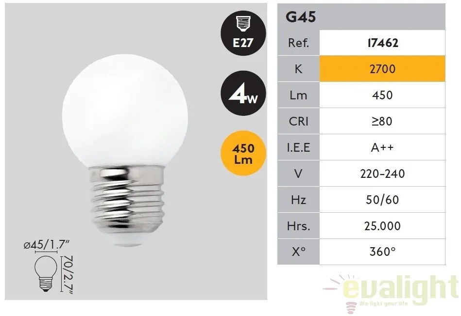 Bec LED E27 G45 MATT 4W 2700K 17462