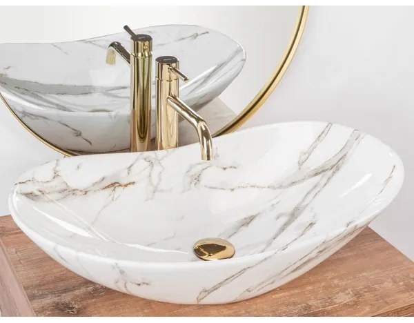 REA-U8597 - Lavoar ROYAL pentru blat 36x62 cm ceramică/decor marmură