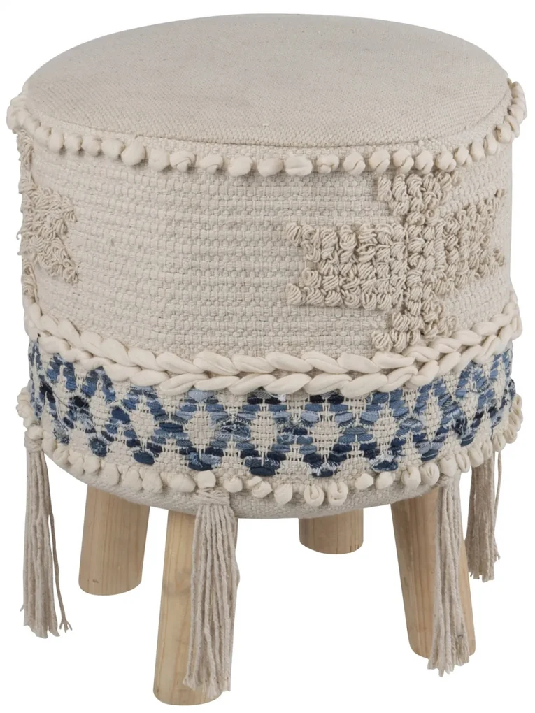 Taburet Hassock, Bumbac Panza Poliester, Albastru, 30x30x45 cm