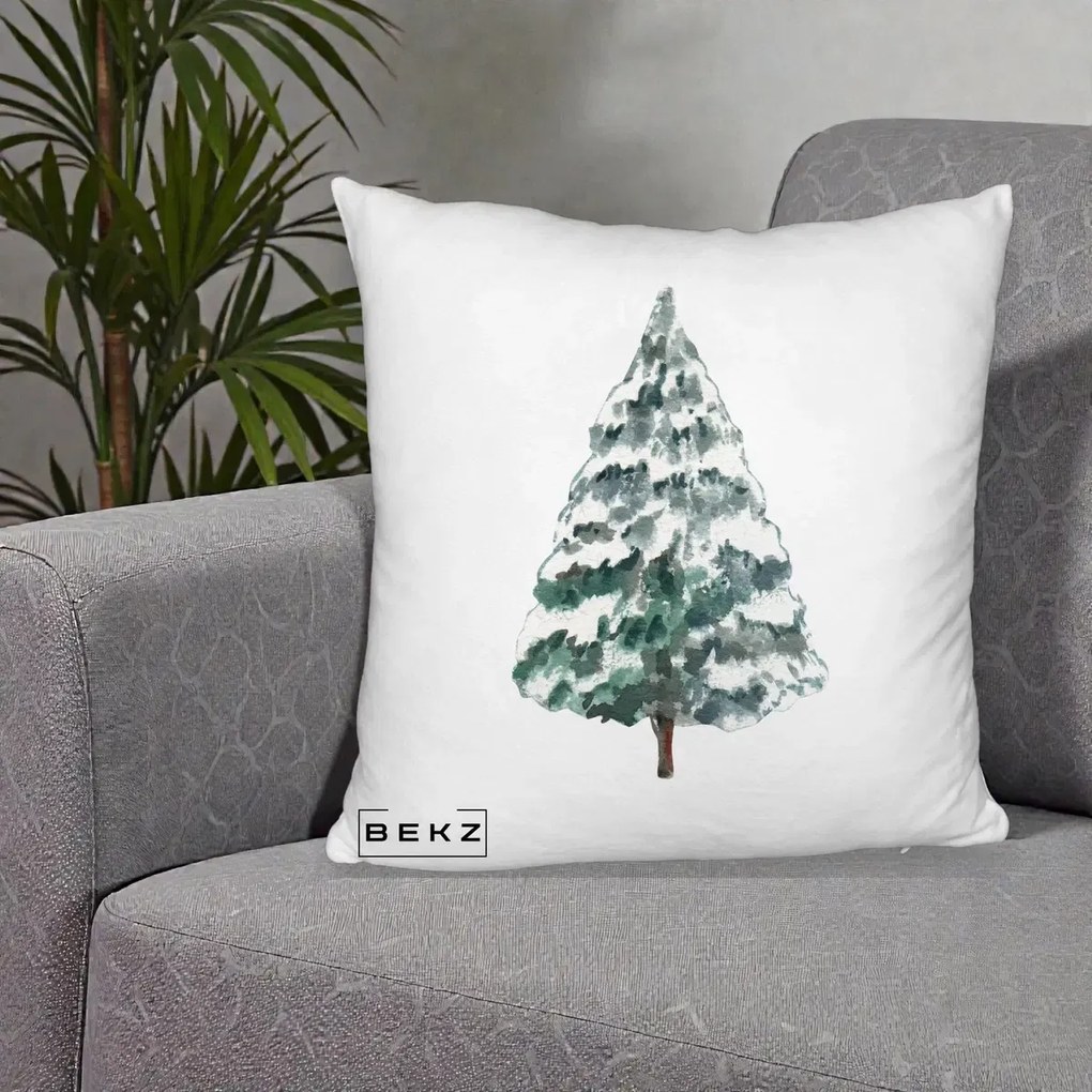 Perna Decorativa Fluffy cu tematica de Craciun, Brad 2, 40x40 cm, Alb Pufos, Husa Detasabila, Perna Inclusa, BEKZ®