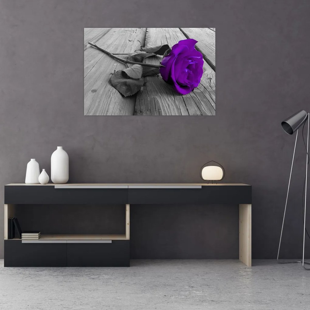 Tablou - Trandafir violet cu tulpina verde (90x60 cm)