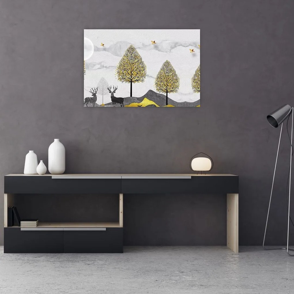 Tablou cu cerbi pictați (90x60 cm)