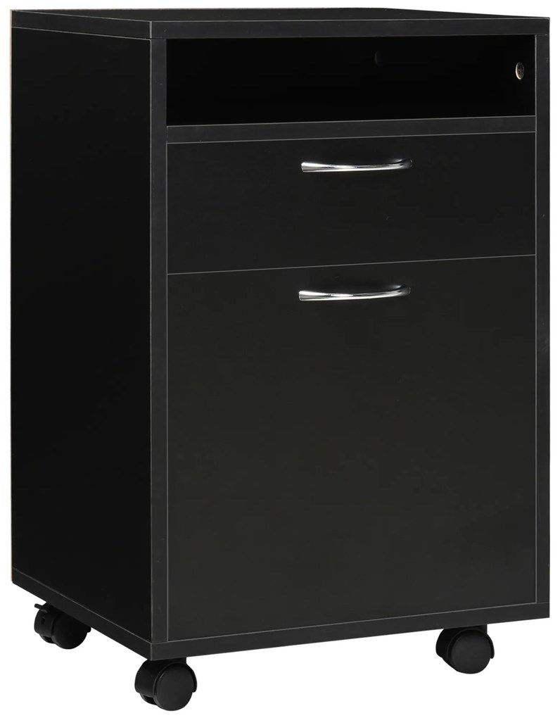 HOMCOM Unitate mobilă cu sertare Container, 1 Raft, 1 Sertar, 40 cm x 35 cm x 60 cm, Negru | Aosom Romania