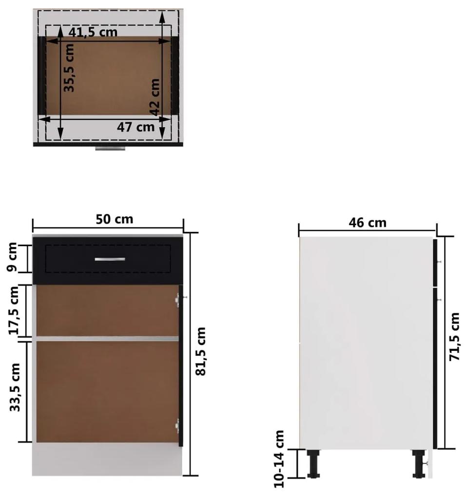 Dulap inferior cu sertar, negru, 50 x 46 x 81,5 cm, PAL Negru, Dulap inferior cu sertar 50 cm, 1
