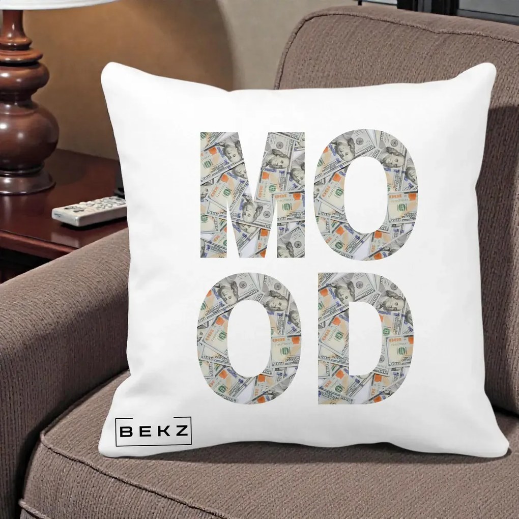 Perna Decorativa MOOD Money Grafic Urban, 40x40 cm, Alba Mata, Husa Detasabila, Perna Inclusa, BEKZ®
