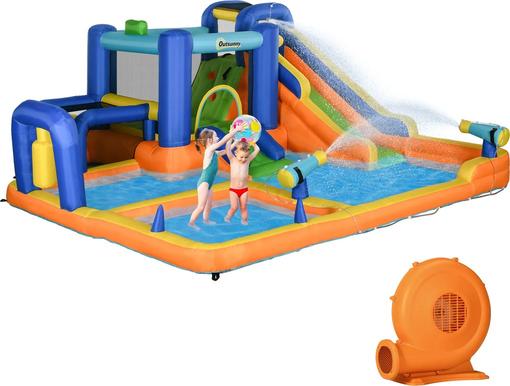 Outsunny Castel Gonflabil pentru Copii cu Tobogan Piscină Perete de Cățărat Inflator și Geantă de Transport 430x420x200cm Multicolor | Aosom Romania