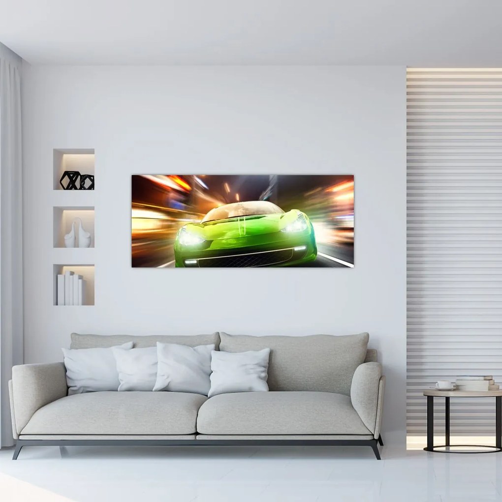Tablou - Mașină de curse verde (120x50 cm)