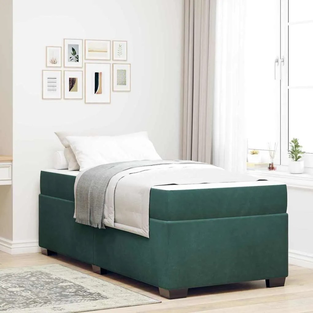 vidaXL Cadru de pat cu saltea Altele Verde închis 80 x 200 cm Catifea