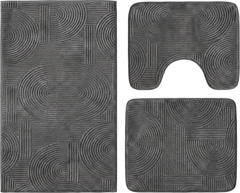 Set covoare baie antiderapante, 3 piese, design modern cu acolade