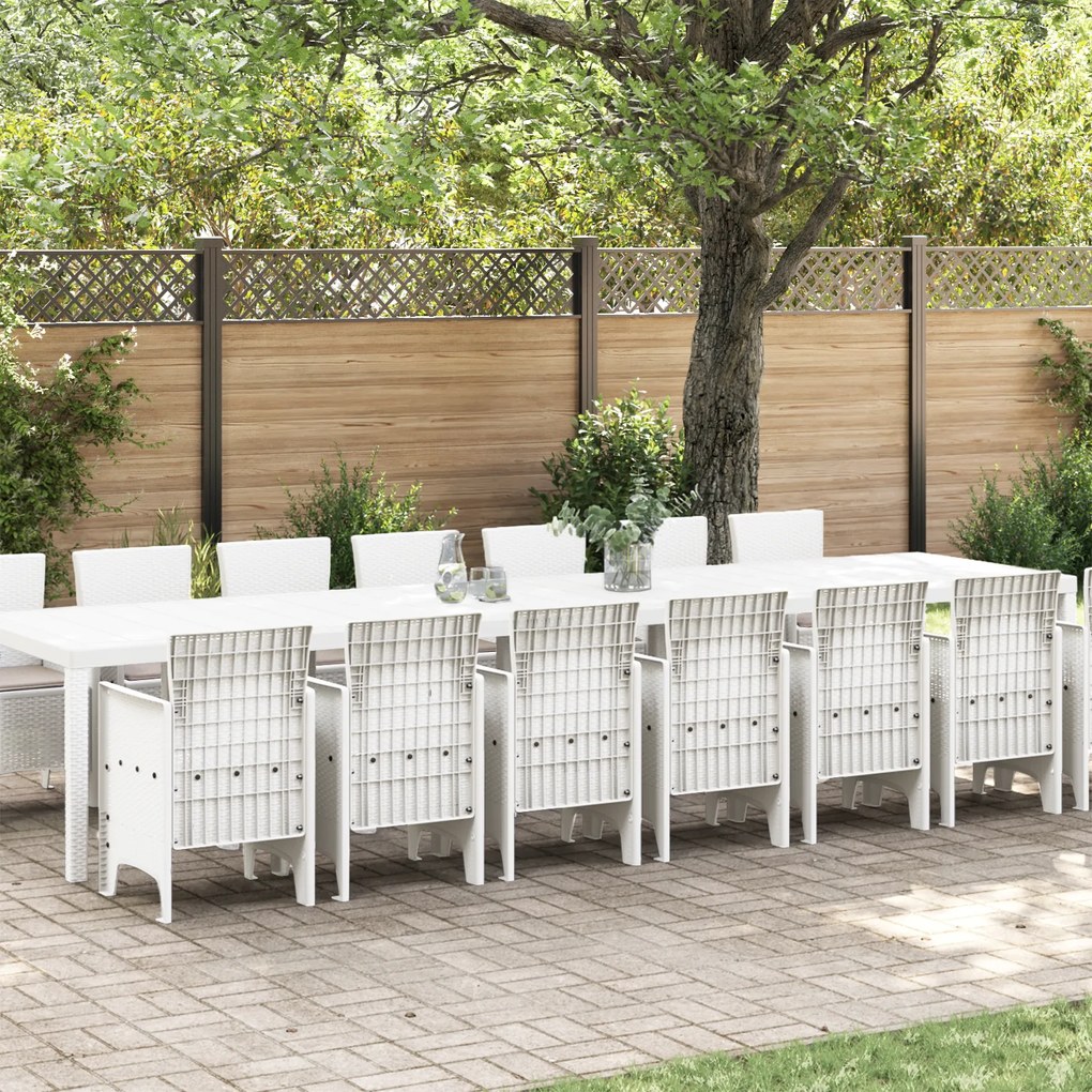 vidaXL Set de masă pentru grădină 15 pcs Alb Ratan Polt