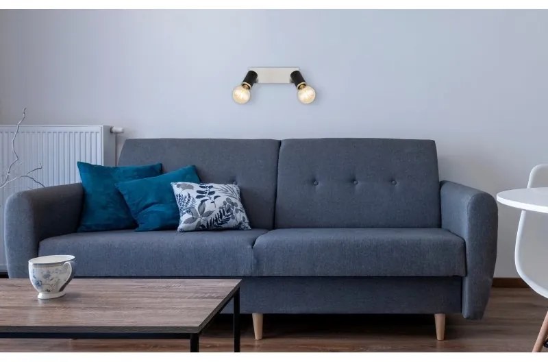 Aplica de perete / tavan cu 2 spoturi directionabile design modern Joseba negru, nichel mat