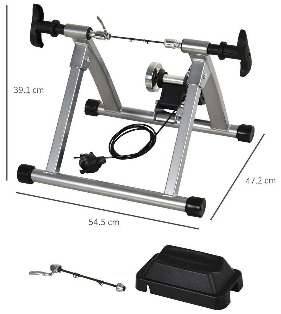 Suport pentru bicicleta cu 5 niveluri de rezistenta reglabile, frana magnetica din tub de otel 54.5x47.2x39.1cm, argintiu HOMCOM | Aosom RO