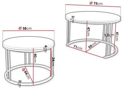 SET 2x măsuță de cafea RAGNAR negru/alb