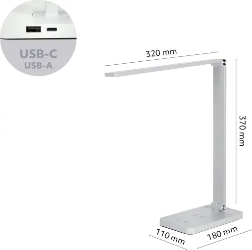 Brilagi - Lampă de masă LED reglabilă, cu control tactil și încărcare wireless Qi, LED/7W/5V, 3000/4000/6000K, albă