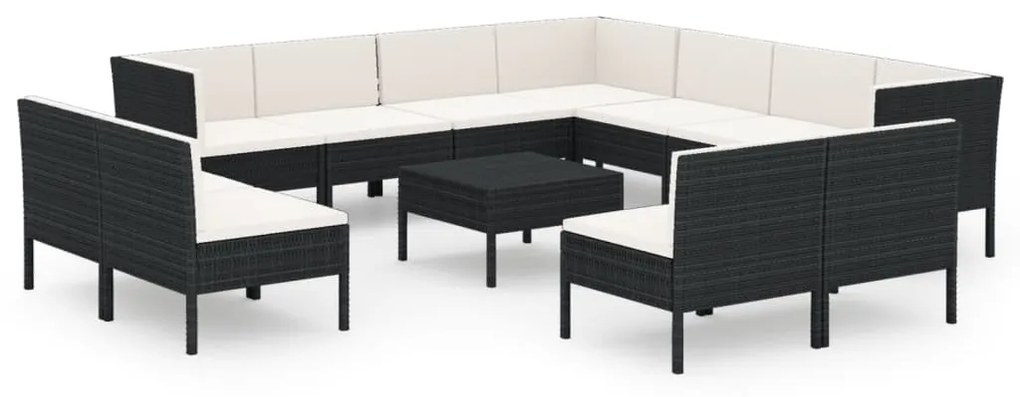 3094480 vidaXL Set mobilier de grădină cu perne, 12 piese, negru, poliratan