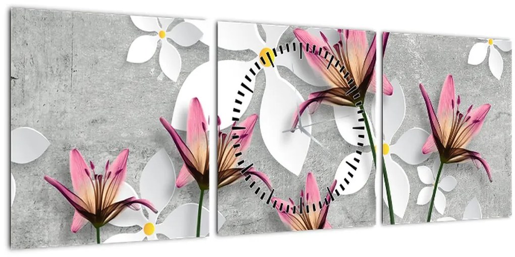 Tablou cu abstracție florală (cu ceas) (90x30 cm)