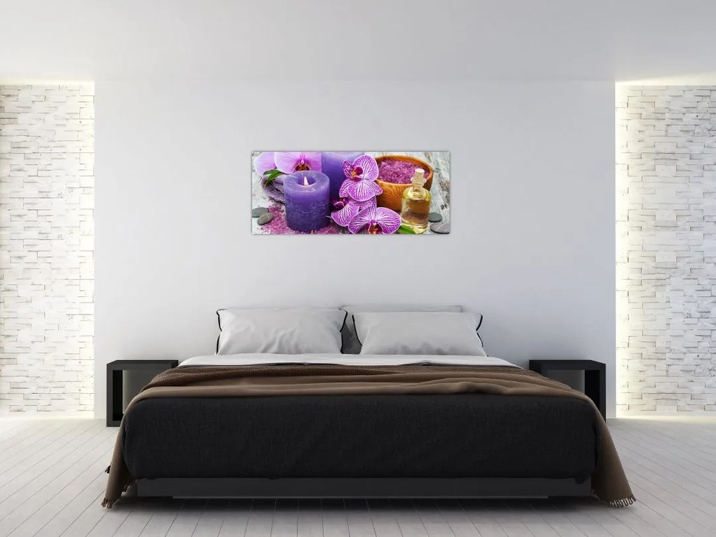 Tablou cu orhidee și lumănări (120x50 cm)