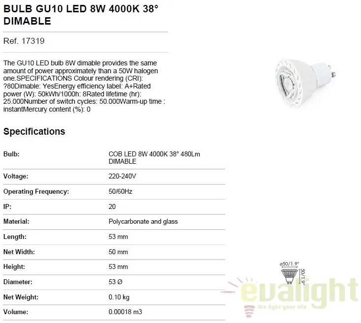 BEC LED dimabil GU10 LED 8W 4000K 17319
