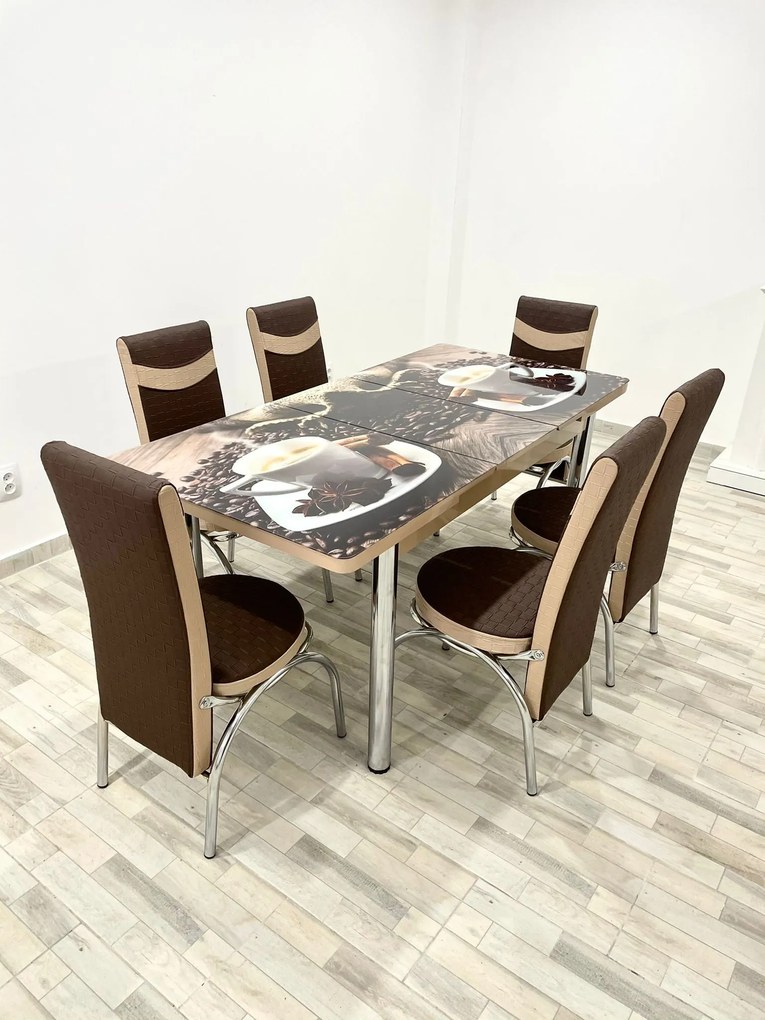 Set masa extensibila 130 / 170 x 80 cm cu 6 scaune, model 1015