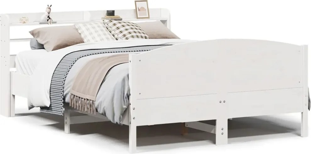 vidaXL Cadru de pat fără saltea, alb, 140x190 cm, lemn masiv de pin